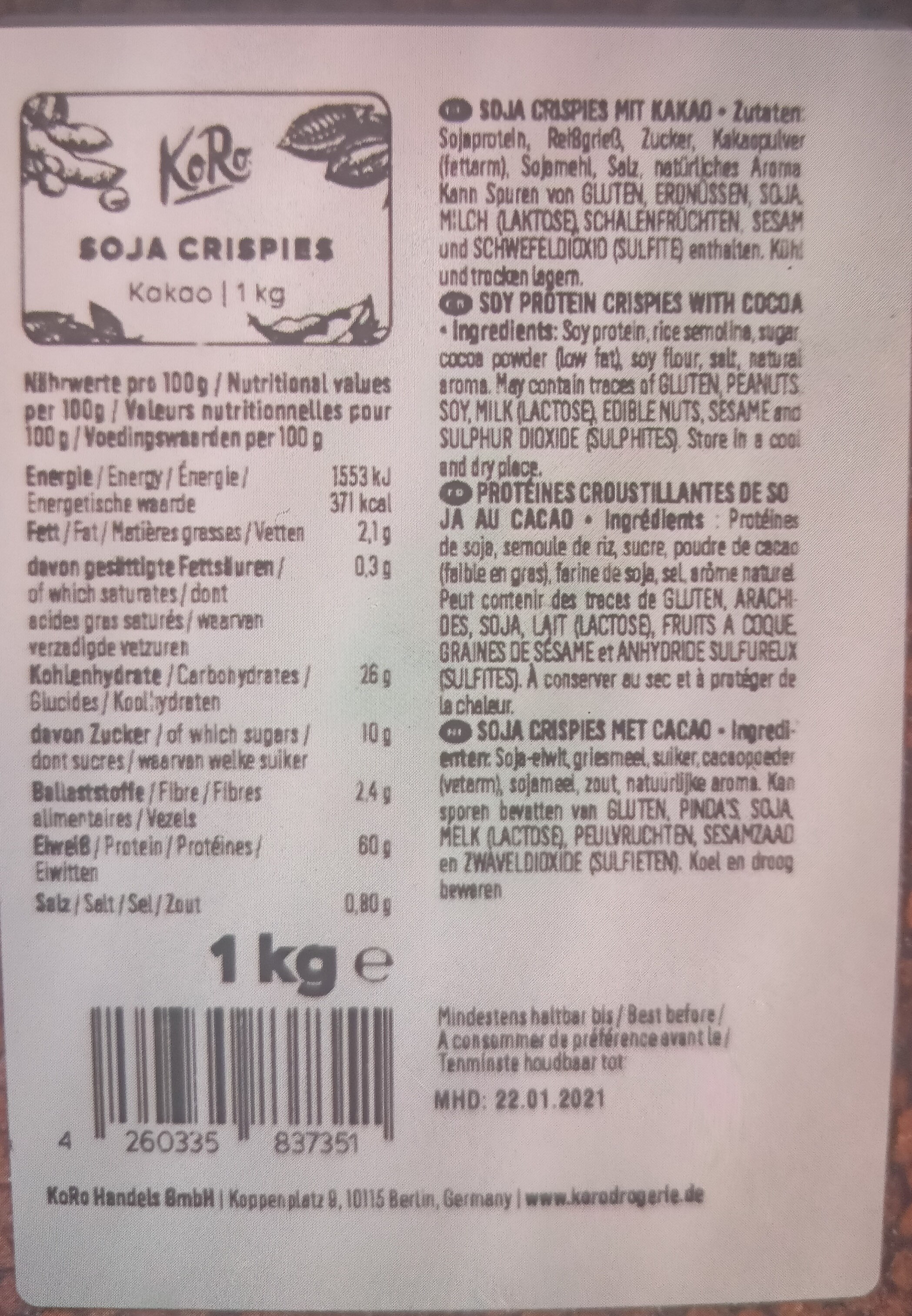 Soja proteine crispies - Ingrédients