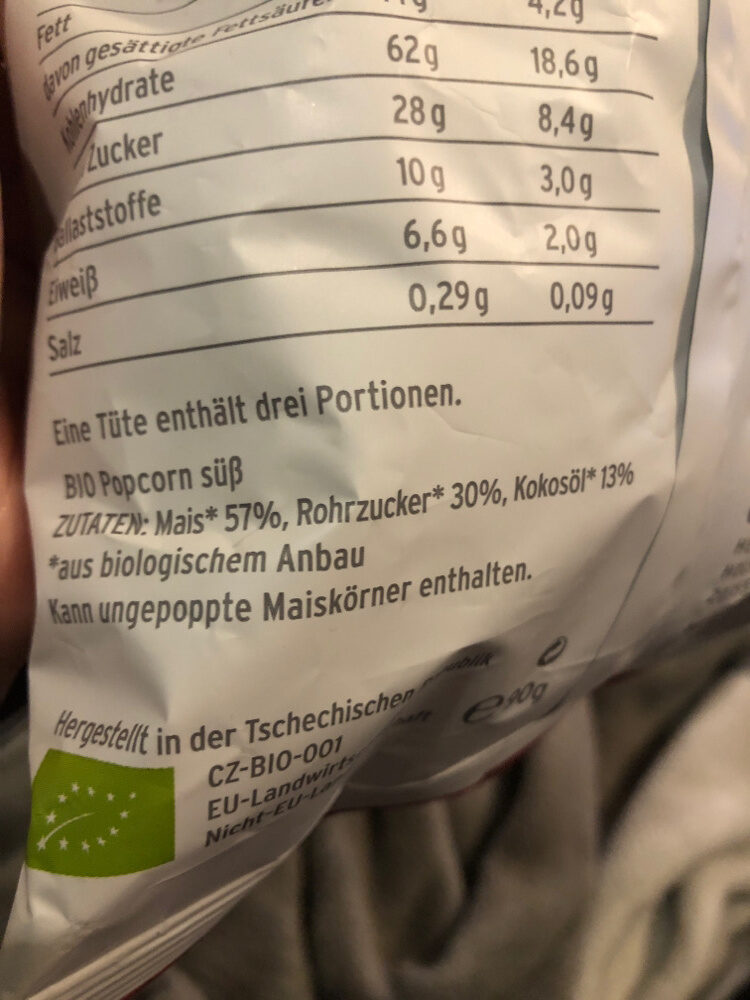 Popcorn Süss - Ingredienser - de