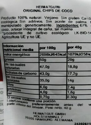 Original Kokos Chips - Nutrition facts