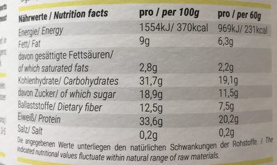 Protein Porridge, Vanille - Tableau nutritionnel - en