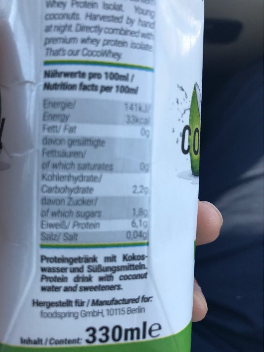 Coco Whey, Kokosnuss - Tableau nutritionnel