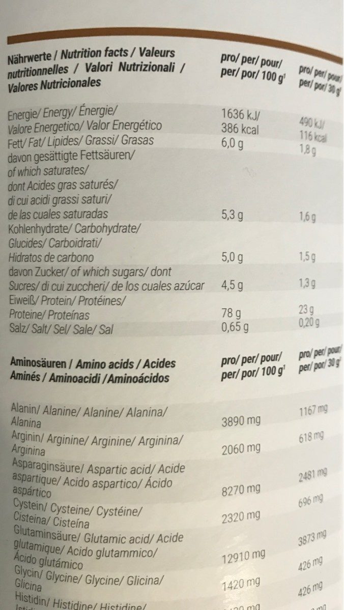 WHEY PROTEIN - Tableau nutritionnel