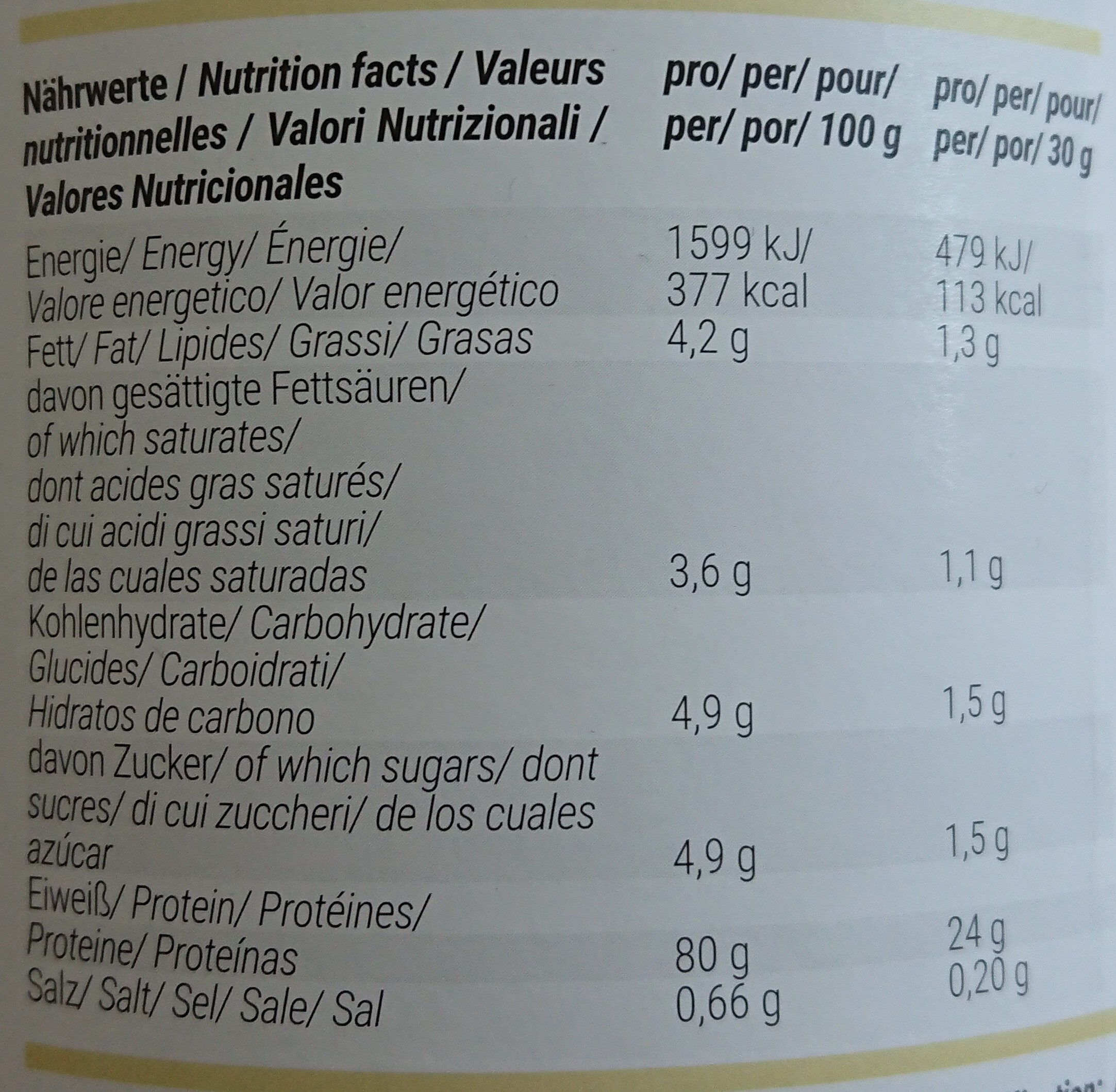 Whey protein vanille - Nährwertangaben