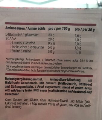 Recovery Aminos fruits rouges - Nährwertangaben - fr