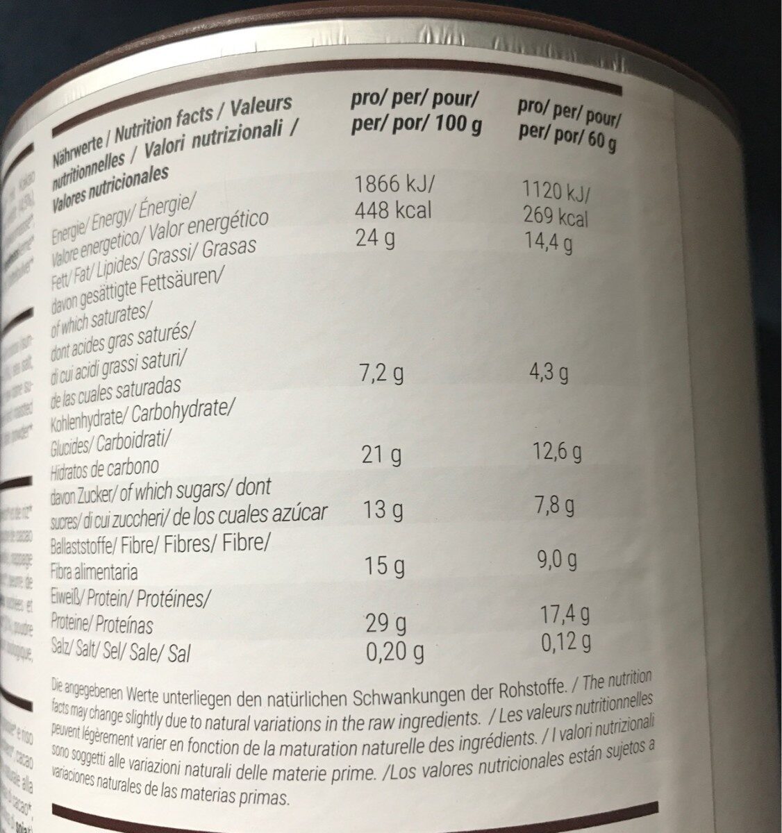Protein muesli - Tableau nutritionnel