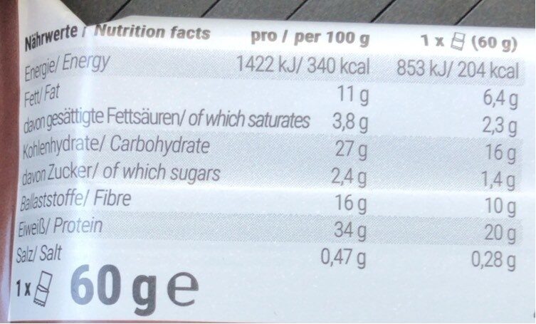 Protein bar - Tableau nutritionnel