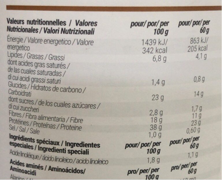 Foodspring shape shake 2.0 - Tableau nutritionnel