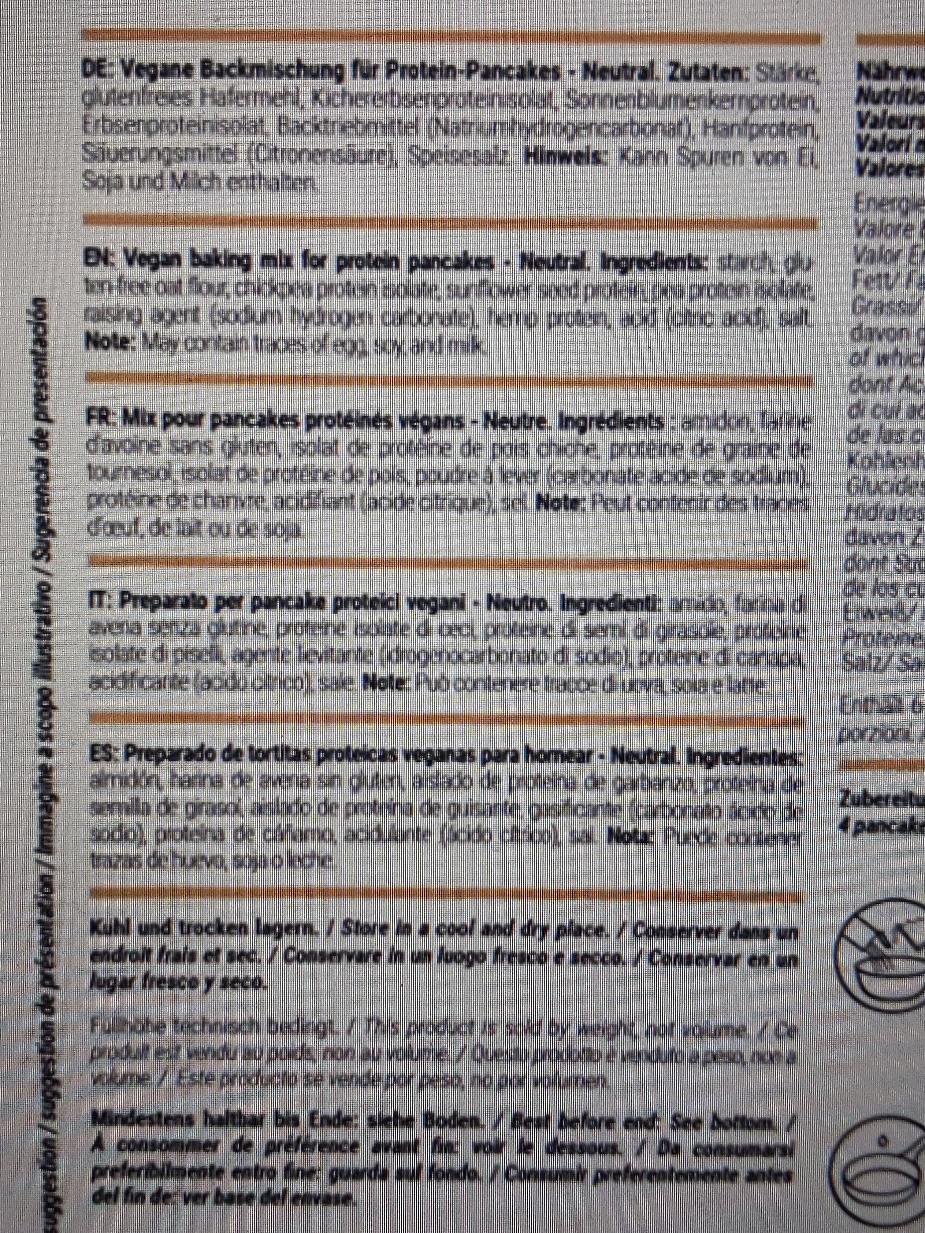 Vegan protein pancakes - Ingredientes - fr