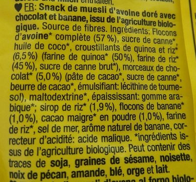 Granola bites chocolat et banane - Ingredienser - fr