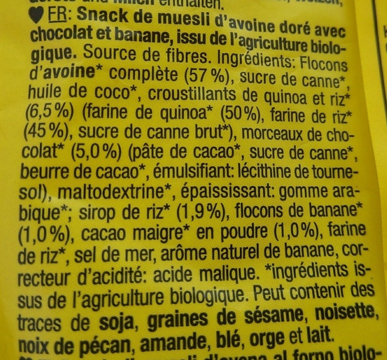 Granola bites chocolat et banane - Ingredienser - fr
