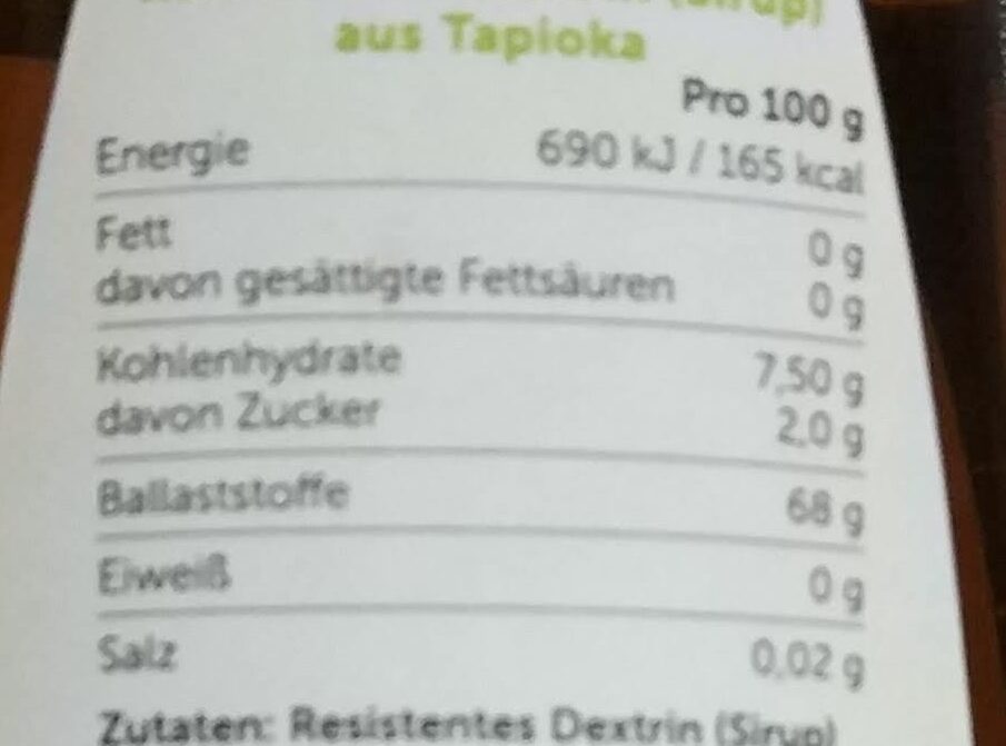 Tapioka Sirup - Nährwertangaben
