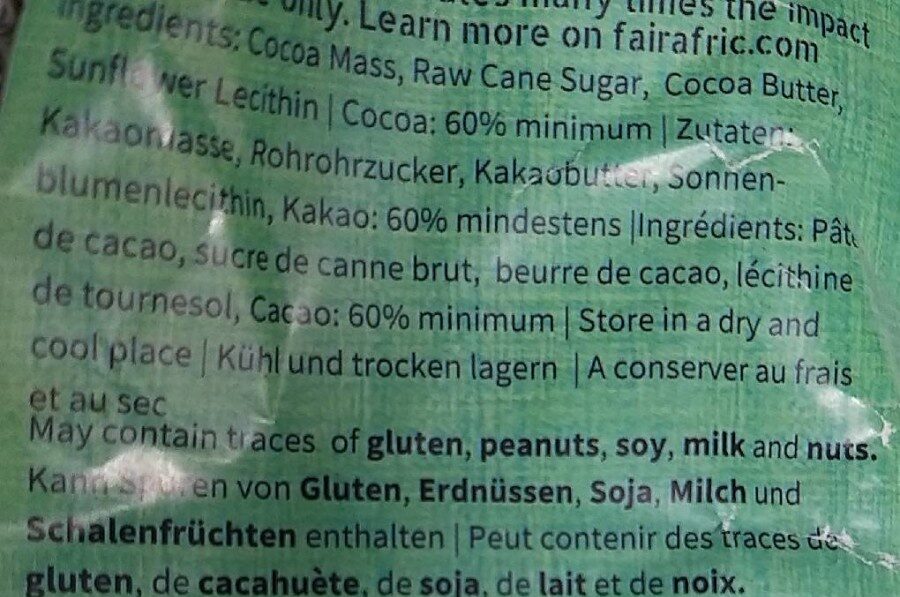 Chocolate fairafric 60% cocoa - Ingredients - es