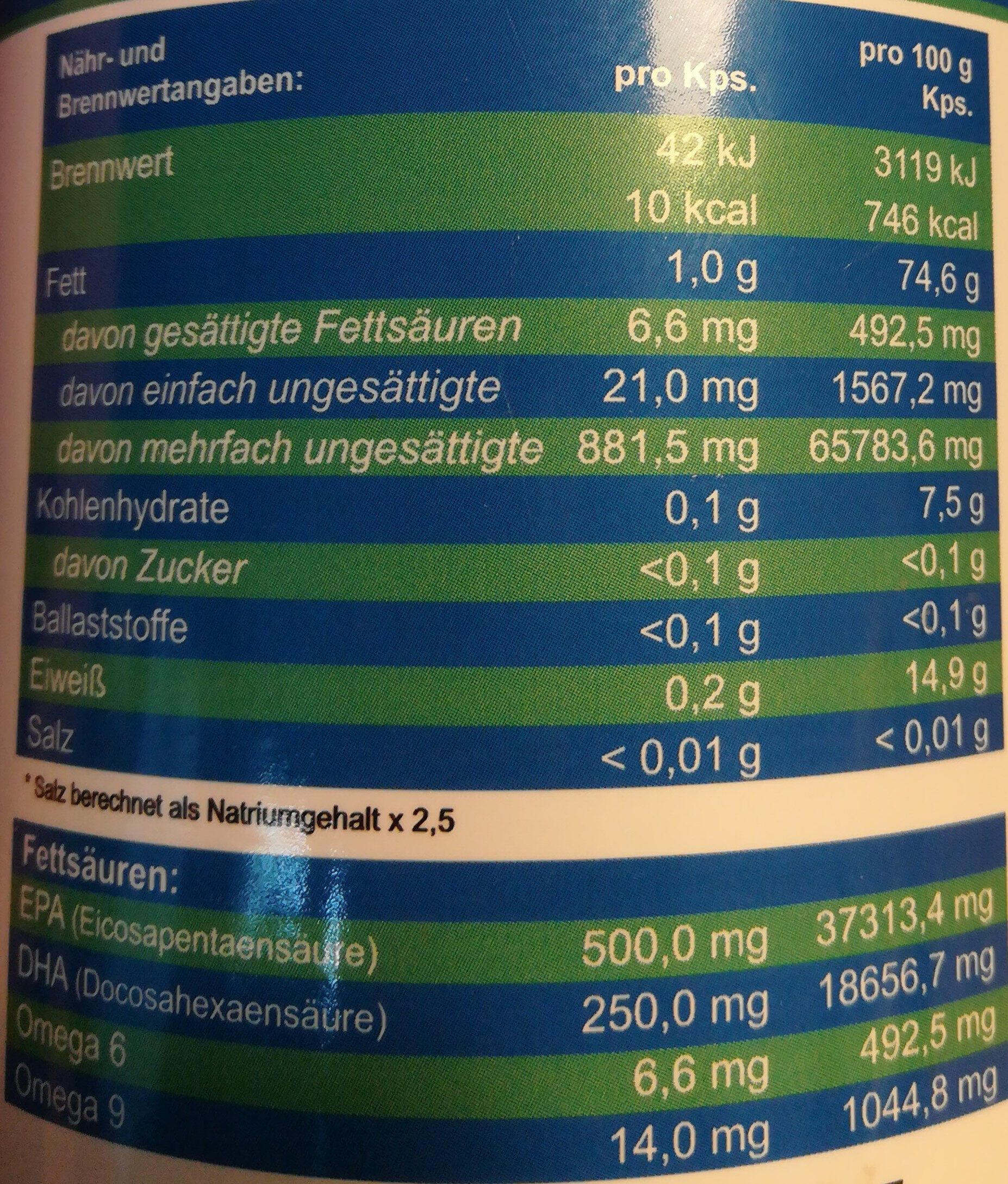 Super Omega 3 Triglyceride Fischöl - Nutrition facts - de