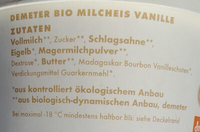 Demeter Bio Milcheis Vanille - Zutaten