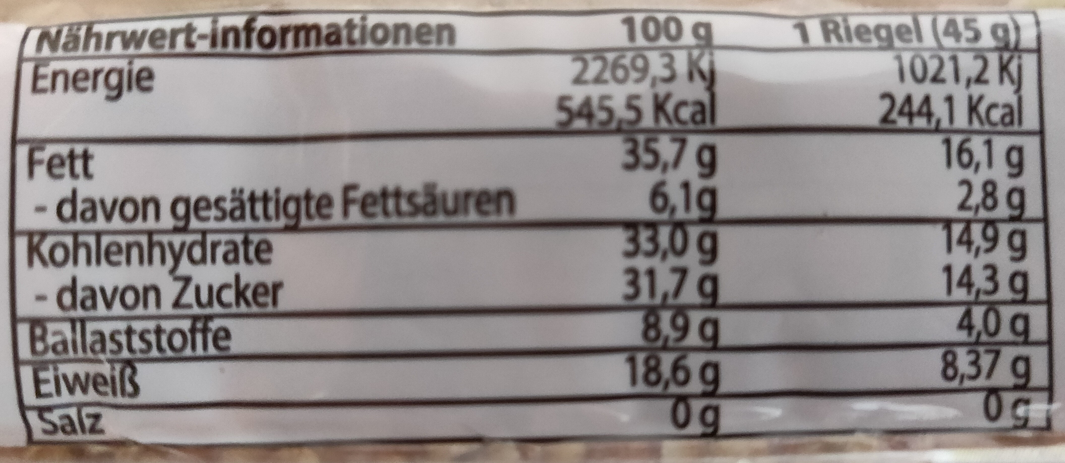 Erdnuss & Sesam - Nutrition facts - de