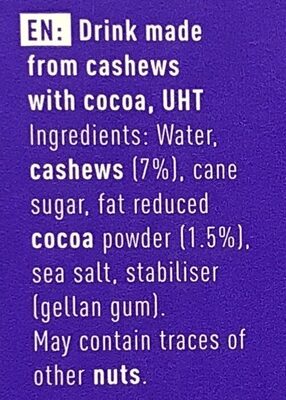 Chocolate cashew drink - Ingredienti - en