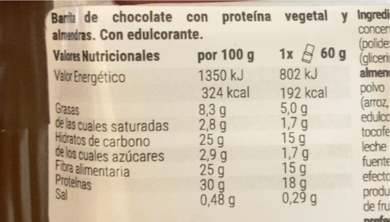 Vegan protein bar - Informació nutricional - es