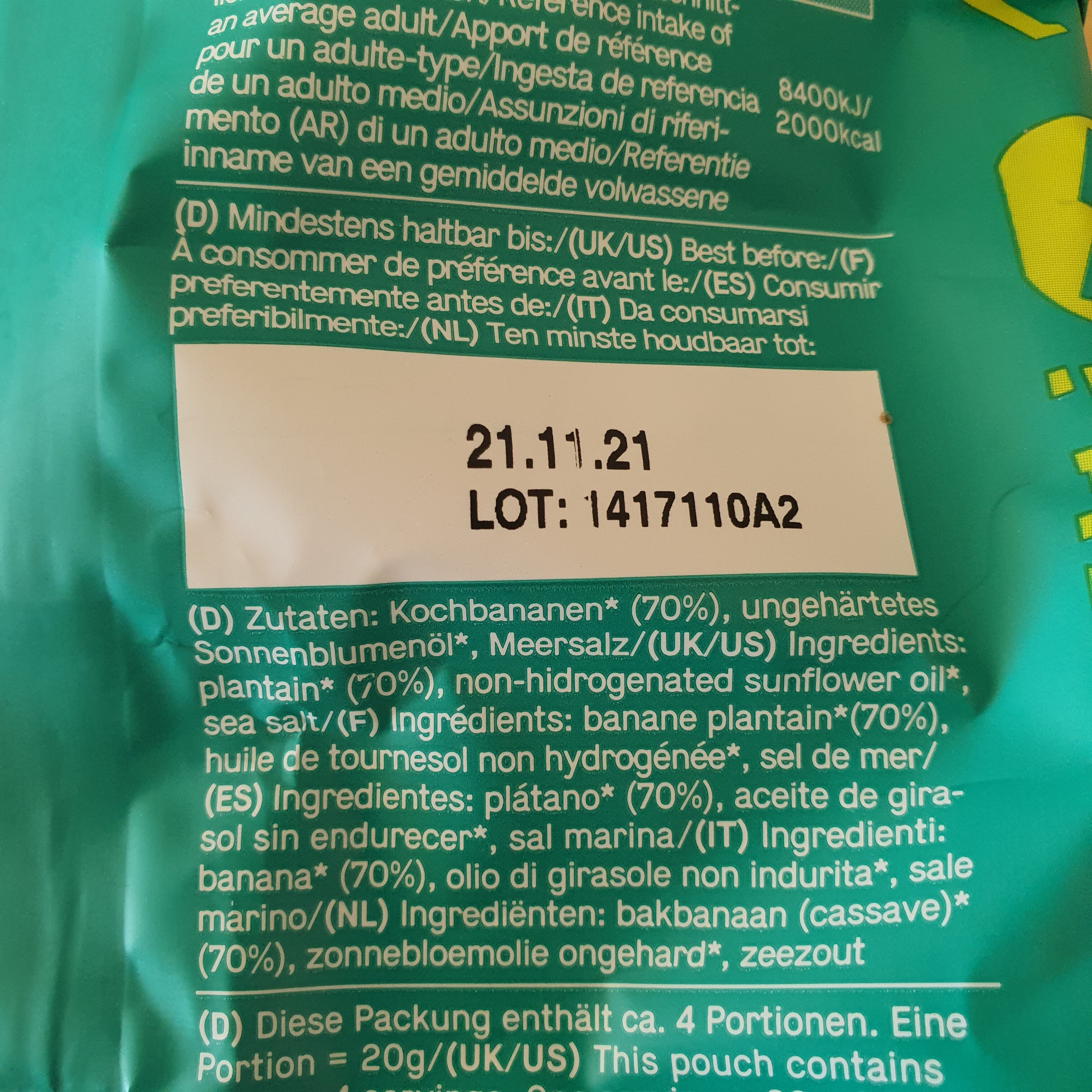 Organic plantain chips salty - Ingredienser - fr