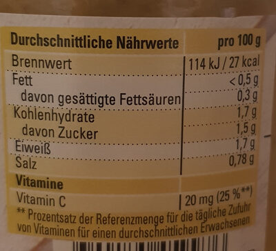 Sauerkraut - Nutrition facts - de