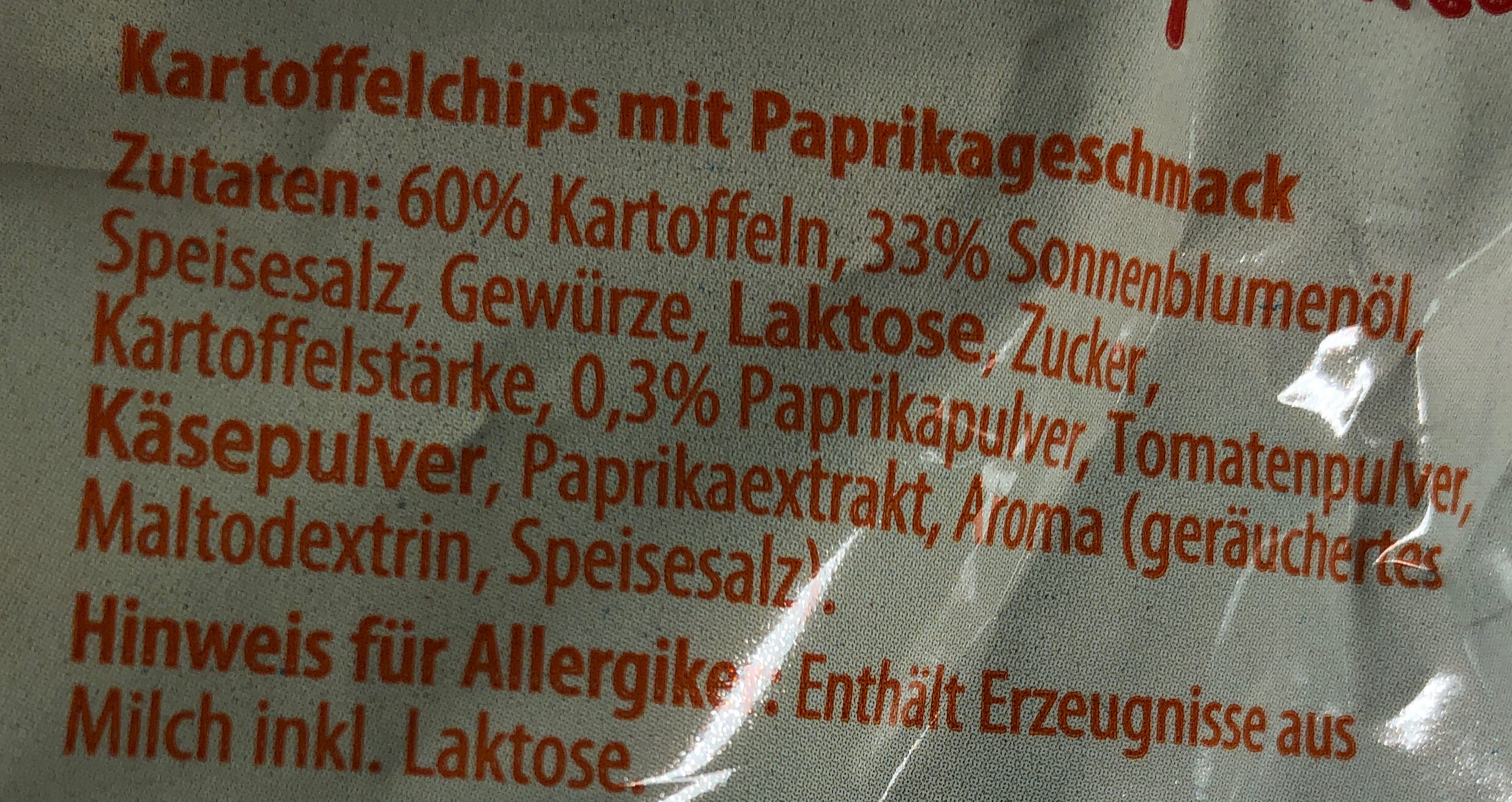 Kartoffelchips Paprika - Zutaten