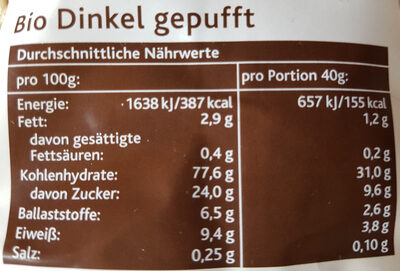 Bio Dinkel gepufft - Nutrition facts - de