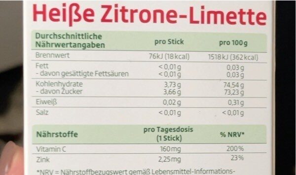 Heiße Zitrone- Limette - Tableau nutritionnel - de