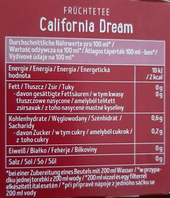California dream Früchtetee - Nutrition facts - de