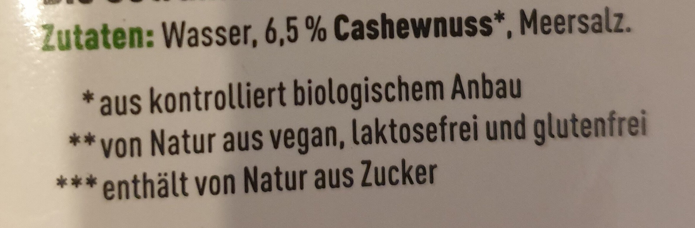 Cashew Drink Natur - Zutaten