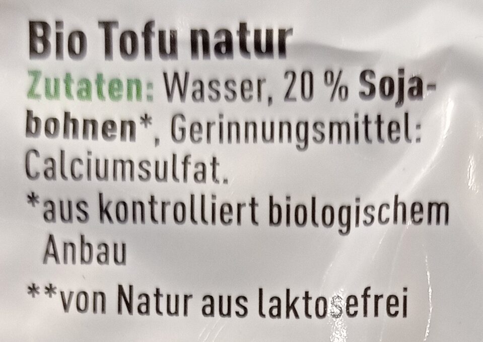 Tofu Natur - Zutaten