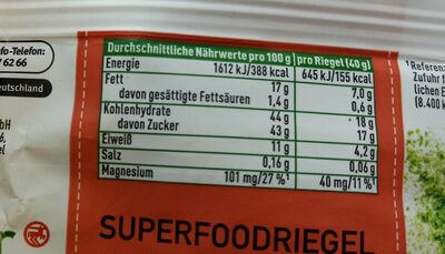 Superfoodriegel - Nutrition facts - de