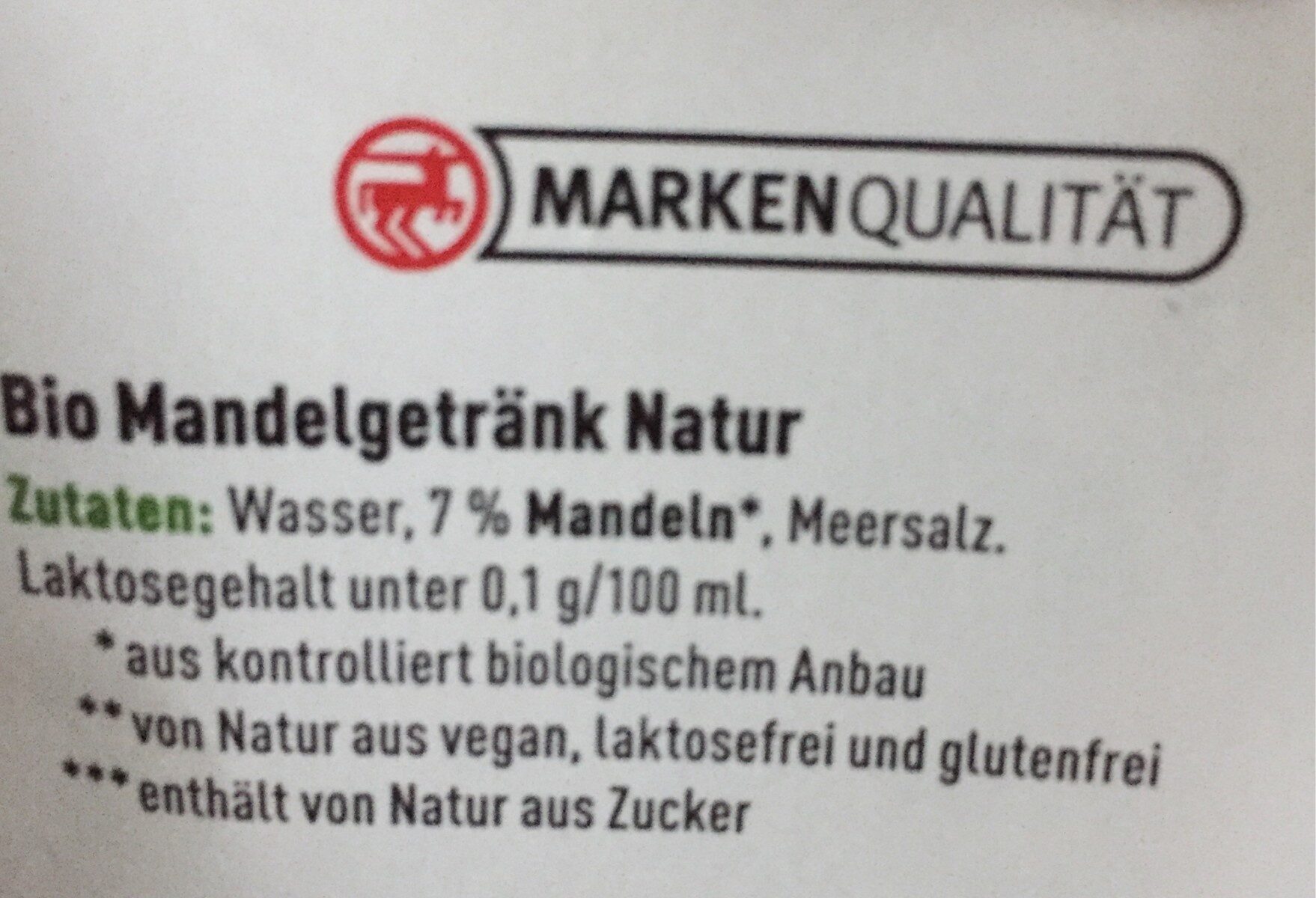 Mandel drink natur - Zutaten - fr