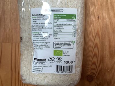 EnerBio Basmati Reis - Nährwertangaben