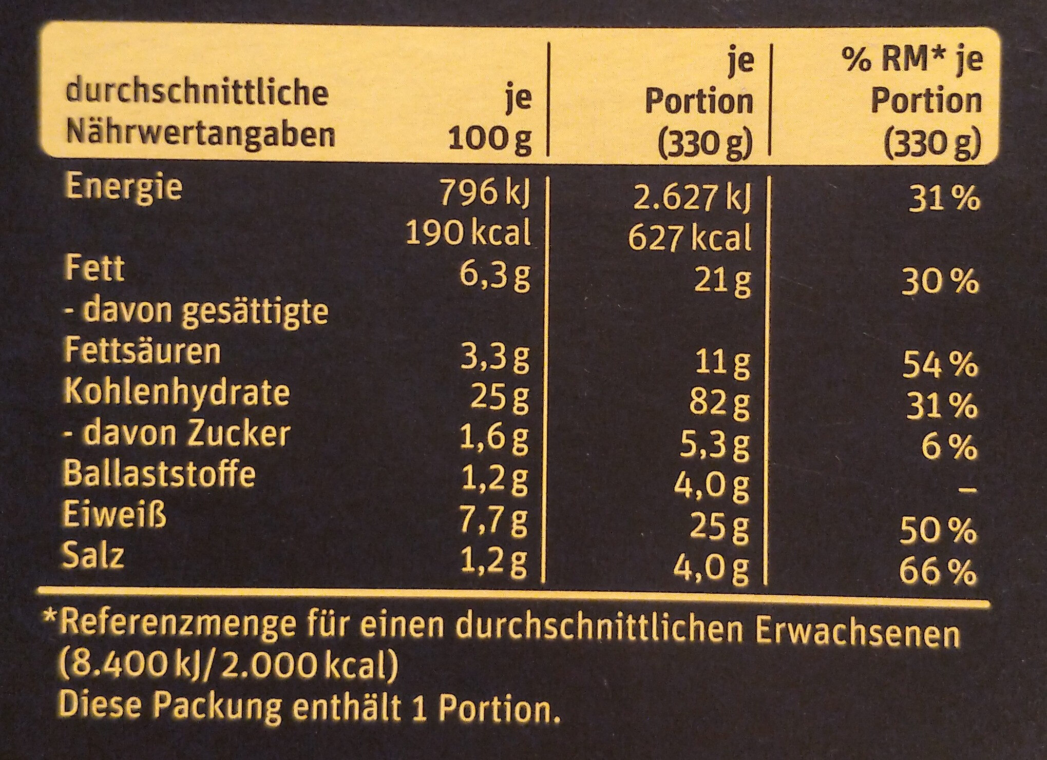 Manufaktur-Steinofenpizza Bufala - Nutrition facts - de