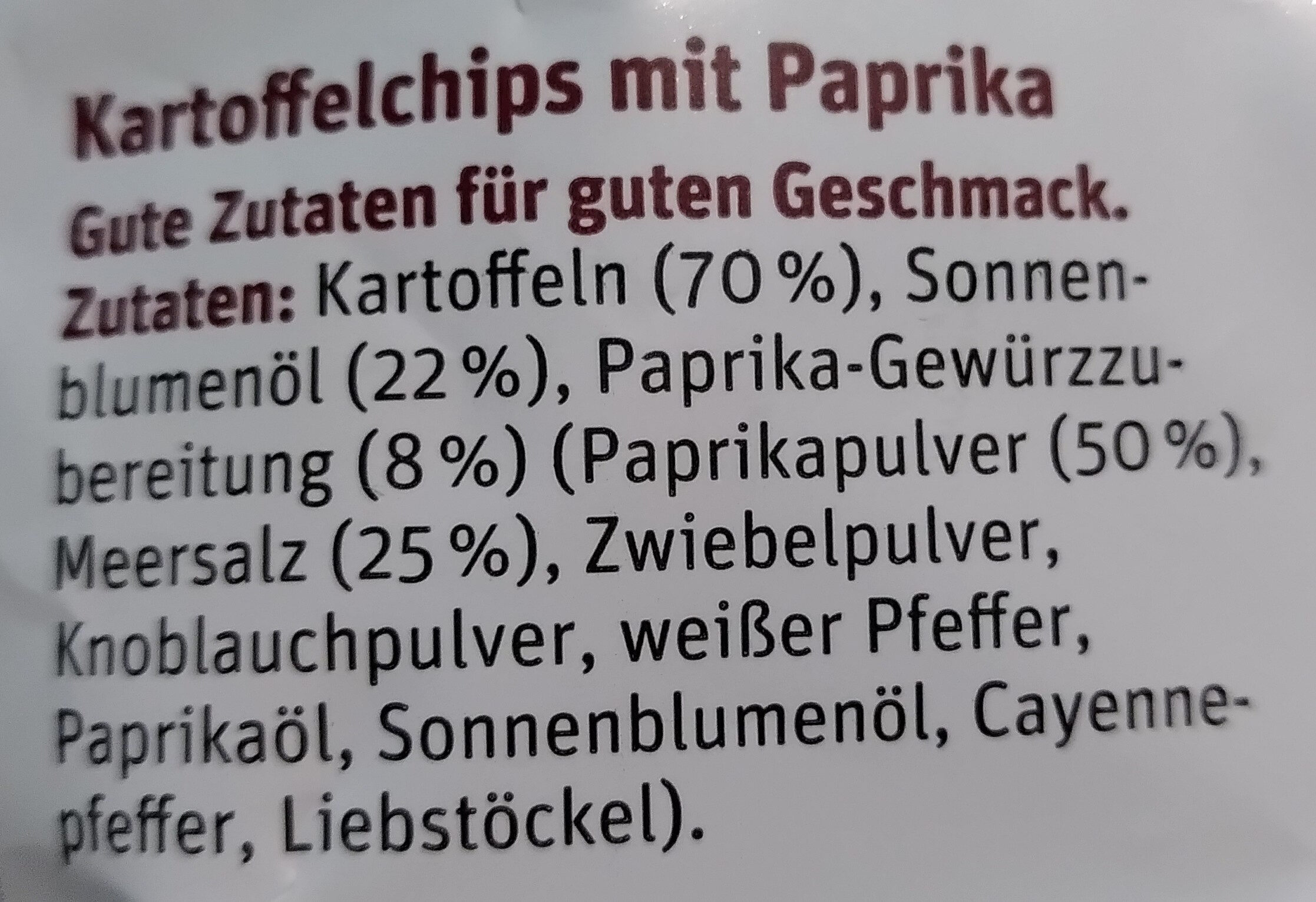 Kartoffelchips Paprika - Ingredienser - de