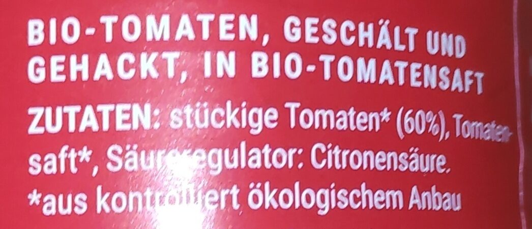 geschälte Tomaten in Stücken (Bio) - Zutaten
