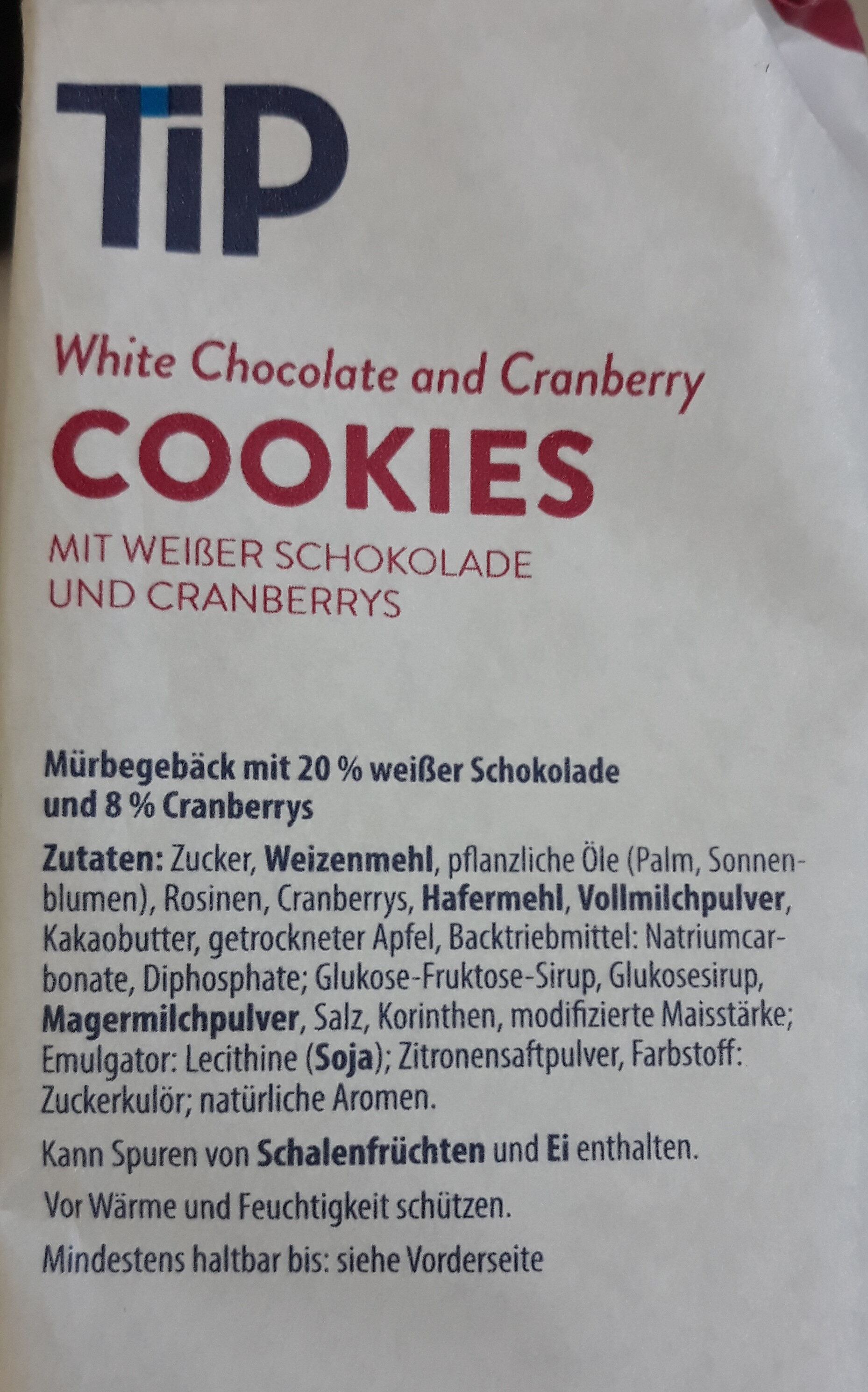 White Chocolate and Cranberry COOKIES - Zutaten