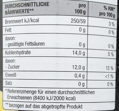 Ananas, ganze Scheiben, in Ananassaft - Nutrition facts - de