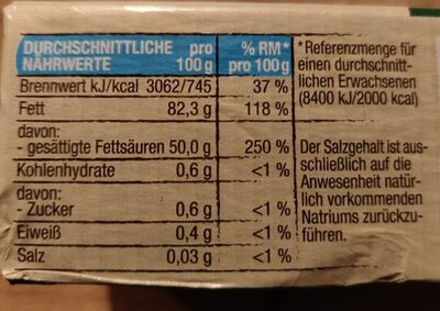 Sauerrahm-Butter - Nährwertangaben
