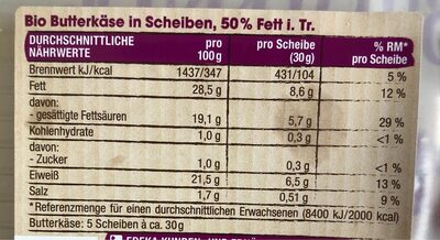 Rahm Butterkäse - Nutrition facts - de