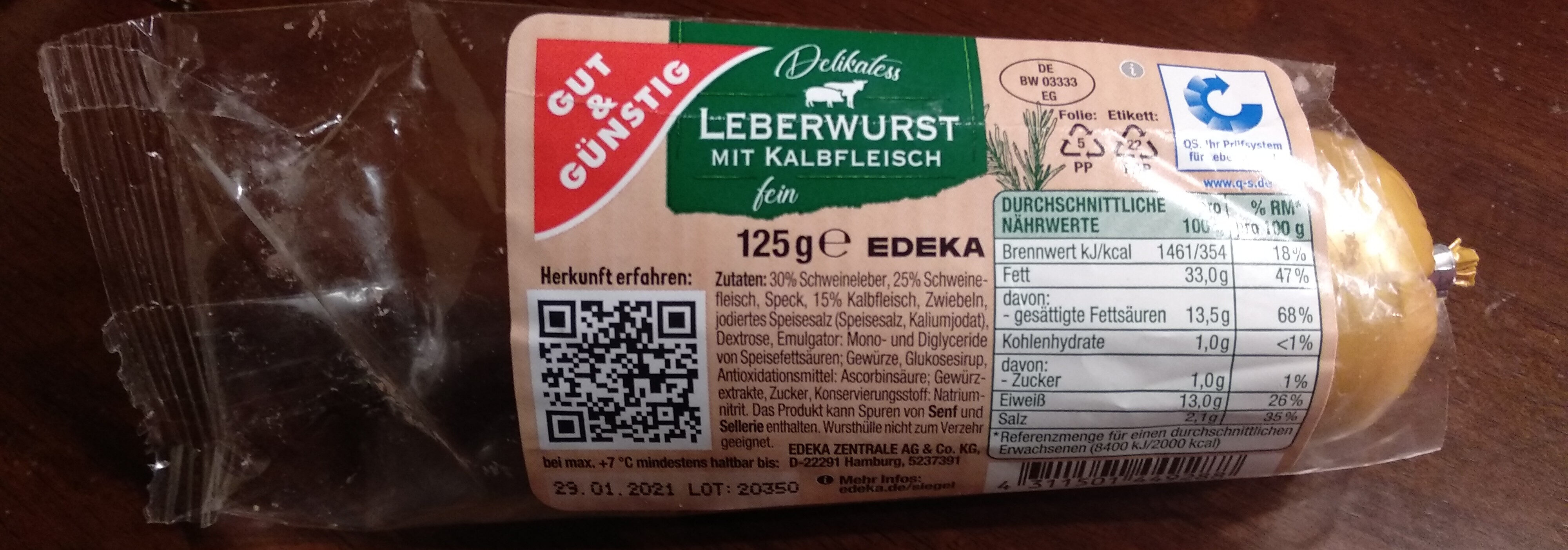 Delikatess Leberwurst mit Kalbfleisch fein - Product - de