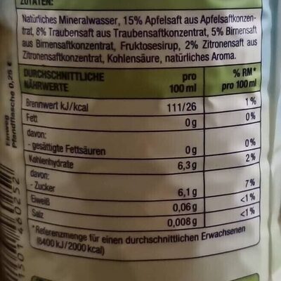 Spritzer Traube Birne - Nutrition facts - de