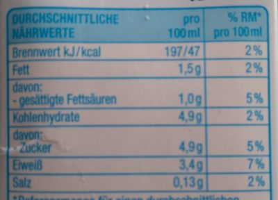 H-Milch 1,5 - Tableau nutritionnel - de