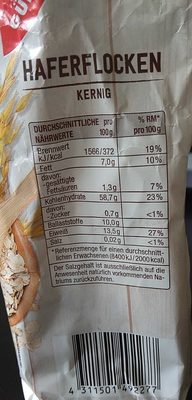 Haferflocken Kernig - Nutrition facts