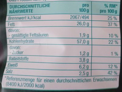 Kesselchips Sea Salt & Vinegar - Nutrition facts - de