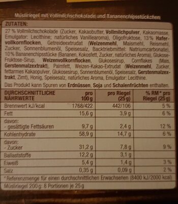 Müsli Riegel Schoko Banane - Ingredients - de