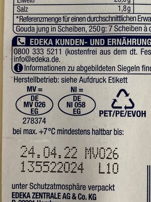 Junger Gouda - Recycling instructions and/or packaging information - de