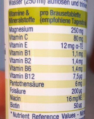 Vivede Magnesium + B Komplex, Vitamin C und E - Voedingswaarden - de