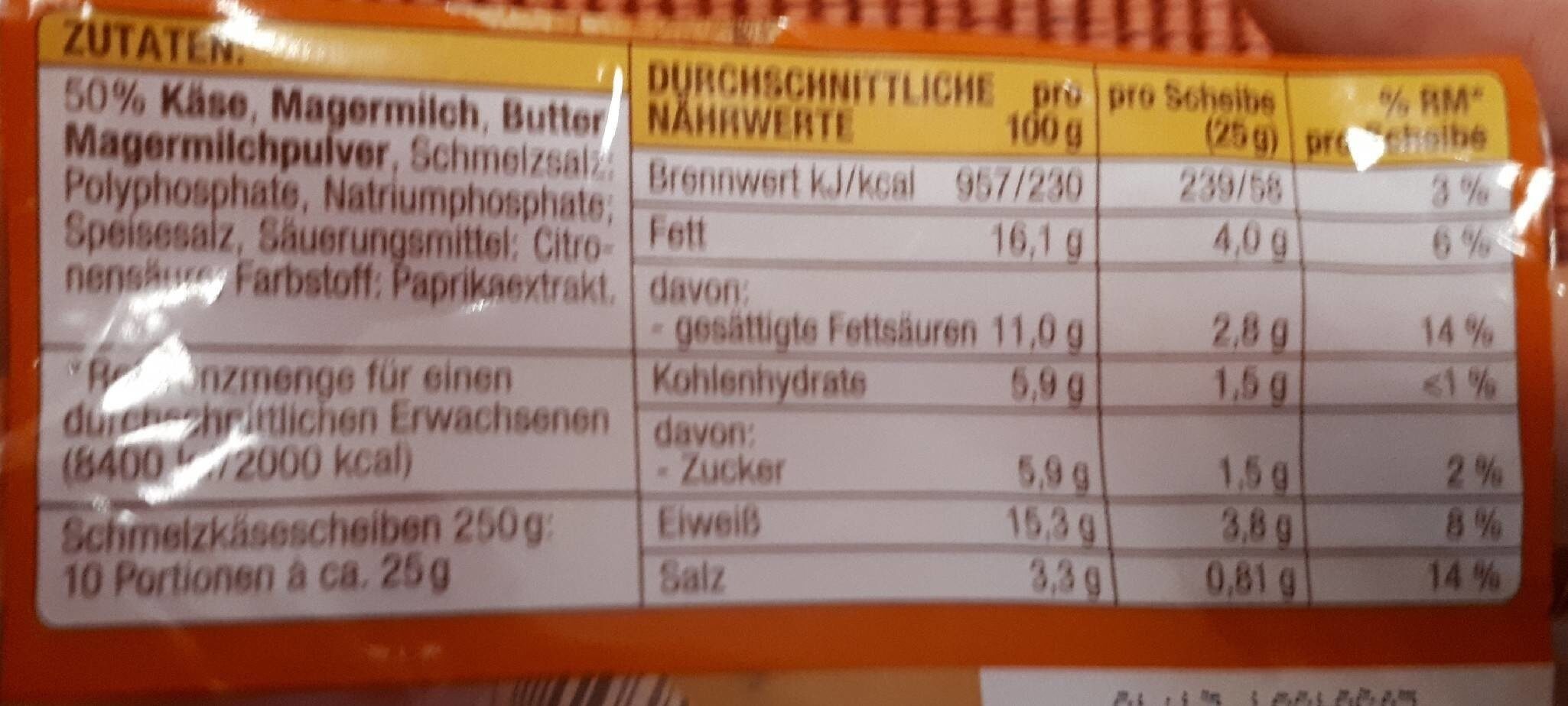 Toast Schmelzkäse - Tableau nutritionnel - de
