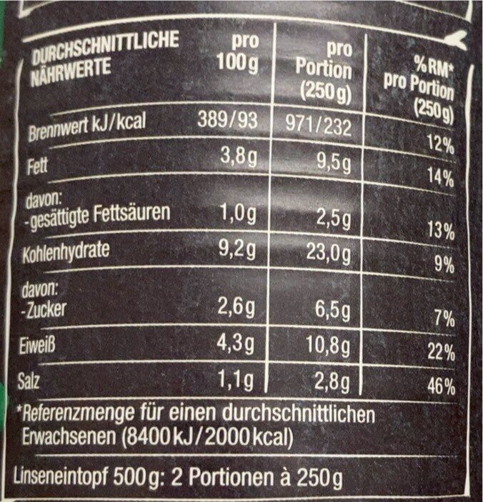 Linseneintopf - Nutrition facts