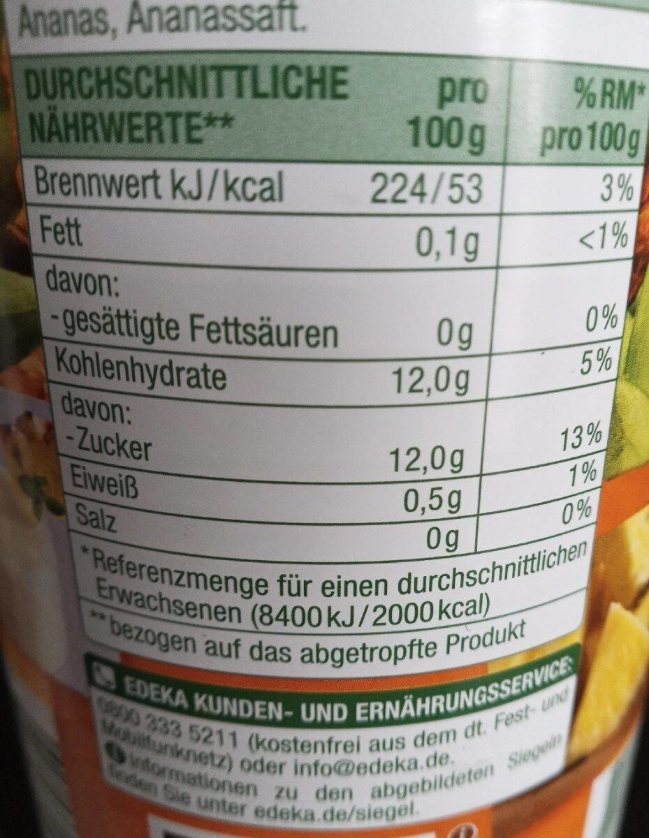 Ananas Stücke - Nutrition facts